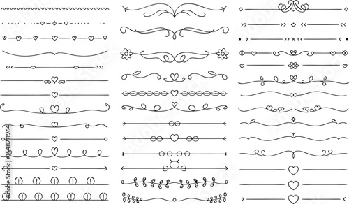 Hand Drawn Black Line Dividers Hearts Flowers Arrows