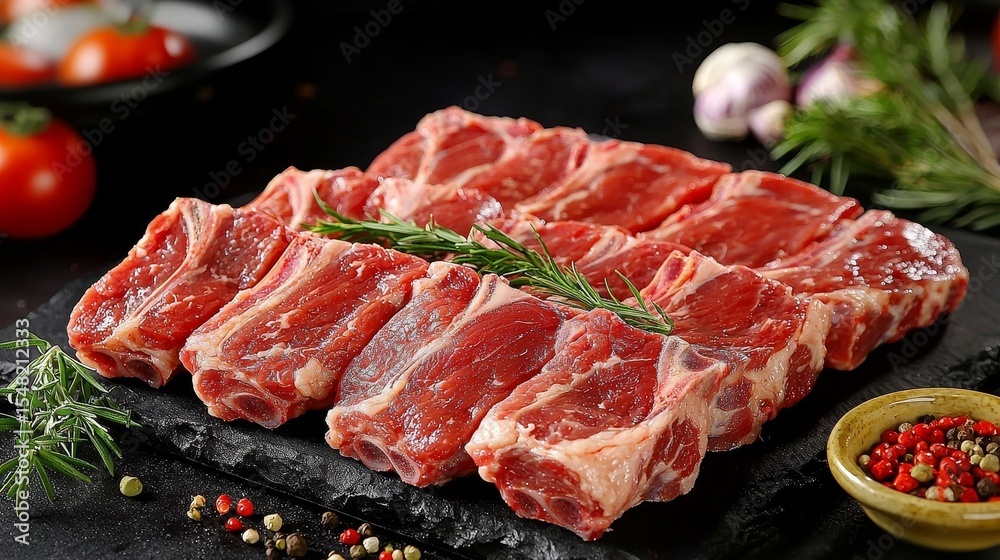 Raw Lamb Chops with Rosemary and Peppercorns, Lamb Recipes, Meat Dishes Raw Lamb Chops with Rosemary and Peppercorns, Lamb Recipes, Meat Dishes