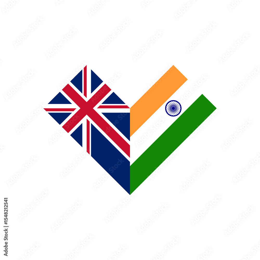 Fototapeta premium friendship concept. heart shape icon of british and india flags. vector illustration isolated on white background
