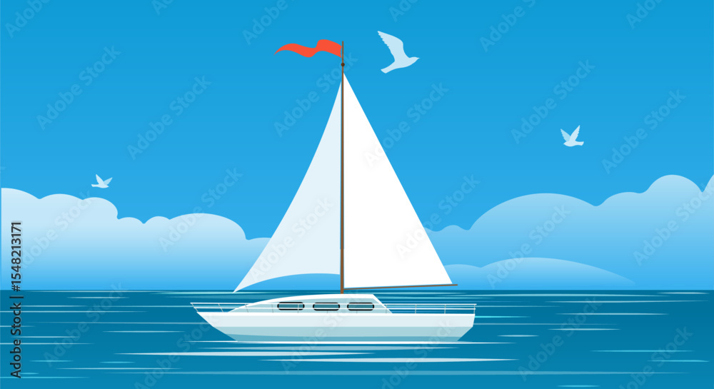 Fototapeta premium Sailing white ship in the sea