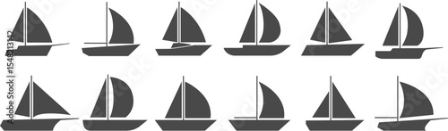 Sailing boat silhouette black icons