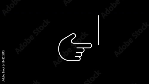 The hand indicates the direction of action or downward movement. Animated icon for visualizing the action, video instructions