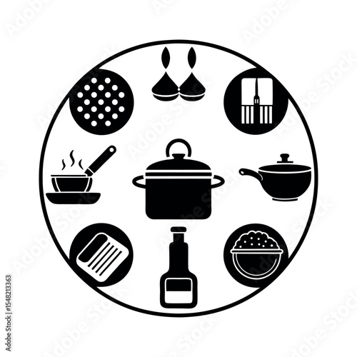 kitchen process icons line art
