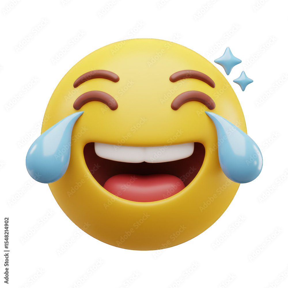 Fototapeta premium Happy 3d emoji face crying with laughter isolated on transparent background