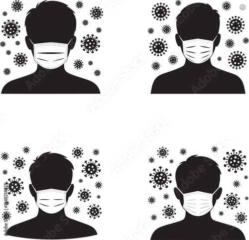 Silhouette People Wearing Masks Amidst Virus Particles