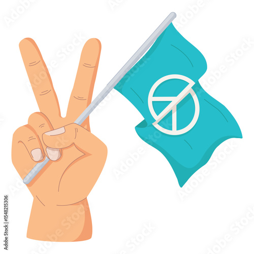 Peace Gesture Holding Flag with Peace Symbol – Anti War Illustration