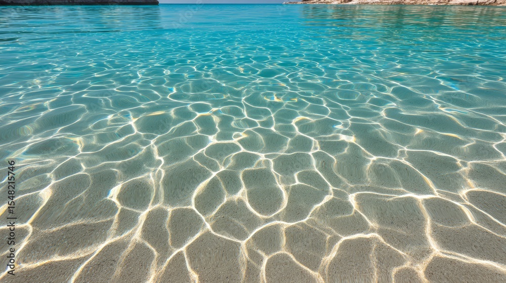 Fototapeta premium Clear turquoise waters with sunlit ripples on sandy seafloor