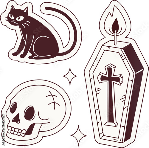 cat skull coffin candle halloween silhouette art