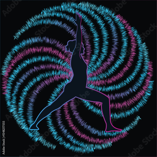 Woman Wearing Headphones Yoga Design with Artistic Abstract Elements Representing Mind and Creativity