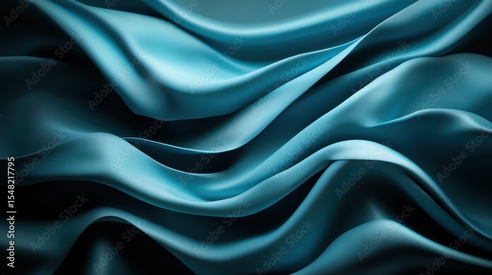 Fototapeta premium This image features beautiful blue satin fabric draped elegantly, showcasing fluid motion and texture that captures the viewer's attention with its richness and depth.