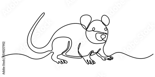 Simple continuous one line drawing of mouse. One line concept of mouse. Vector illustration, One line drawing animation of or rat animal, Abstract rat, continuous one line art outline drawing. 