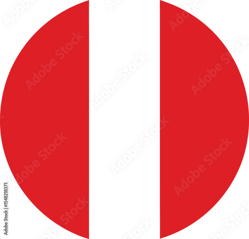 Free Download Flat vector illustration of Peru national flag in circular icon format with vertical red and white stripes, ideal for web, apps, and graphic design - GFXLoad