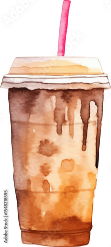 Watercolor painted coffee cup. Hand drawn design element isolated on white background.