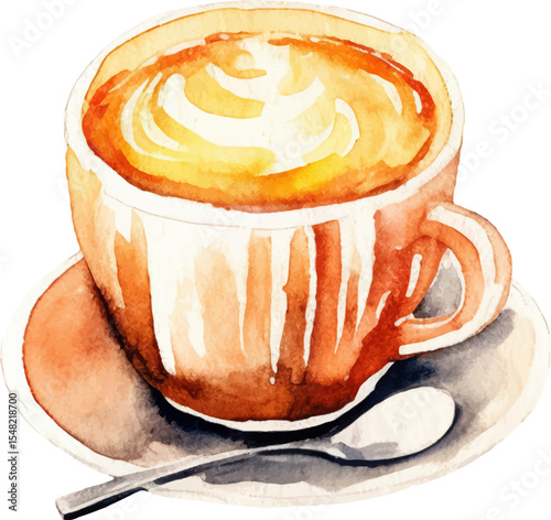 Watercolor painted coffee cup. Hand drawn design element isolated on white background.