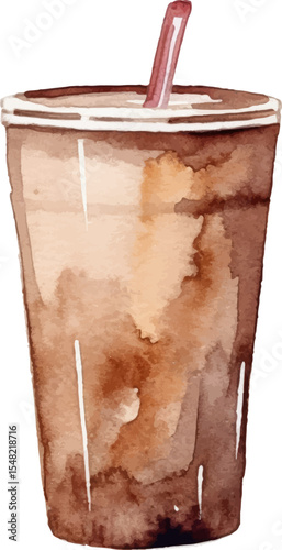 Watercolor painted coffee cup. Hand drawn design element isolated on white background.