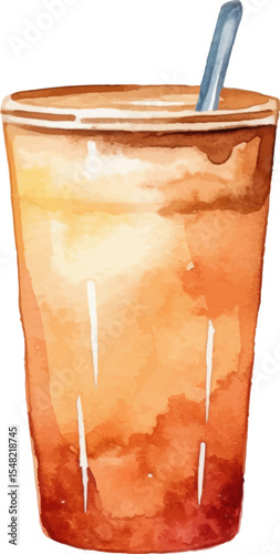 Watercolor painted coffee cup. Hand drawn design element isolated on white background.