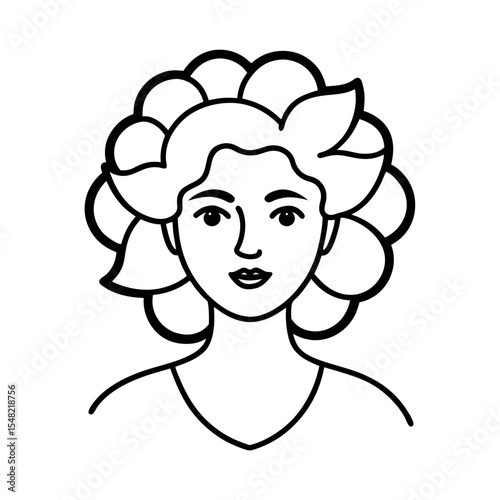 floral hair woman line vector