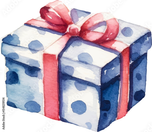 Vector watercolor painted gift box. Hand drawn holiday design element isolated on white background.