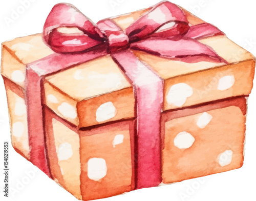 Vector watercolor painted gift box. Hand drawn holiday design element isolated on white background.