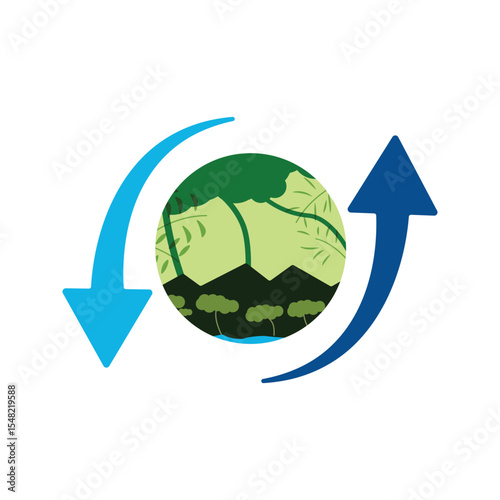 Green Planet Earth Recycling Arrow Sign. Cartoon clipart illustration Sustainability environment and ESG concept.