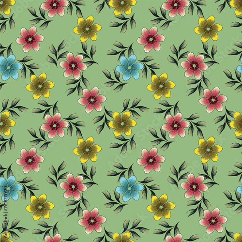 Vintage seamless floral pattern background, abstract leaf flower.