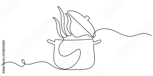 one continuous line drawing of big pan isolated on white background. cooking and kitchen concept, Big pan continuous one line drawing. Cooking and kitchen concept in simple linear style vector