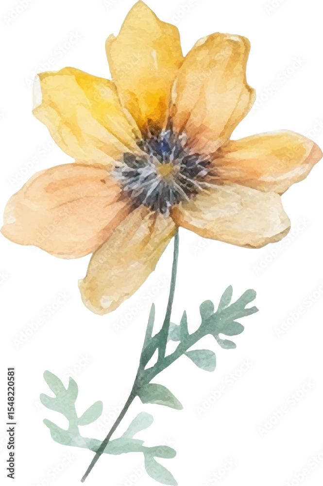 Obraz premium Vector Watercolor painted flower. Hand drawn flower design elements isolated on white background.