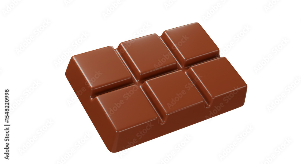Fototapeta premium A chocolate bar with six squares is displayed on a white background in a studio shot rendering style