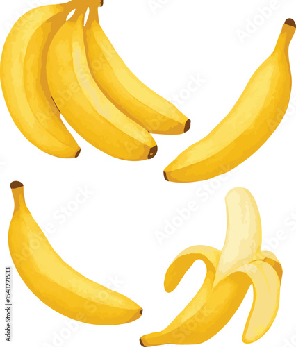 Watercolor Banana Set – Ripe Yellow Bananas Isolated PNG Hand Drawn Fruit Illustration