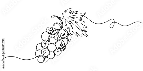 Continuous Line Drawing Of Grapes On A Transparent background, One continuous line drawing of a grape bunch, minimalist and clean. A simple, line art grape isolated on a white background vegan symbol 