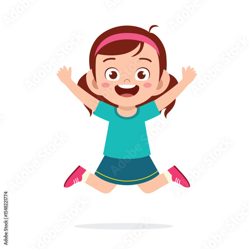 Cute little girl jump and feel happy illustration