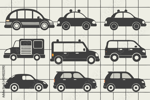 Simple Black Silhouette Illustrations of Different Vehicles