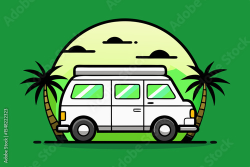 Stylish White Camper Van in Tropical Setting