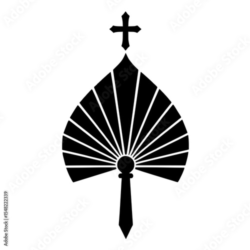 Minimalist black silhouette of a papal liturgical fan with ceremonial design