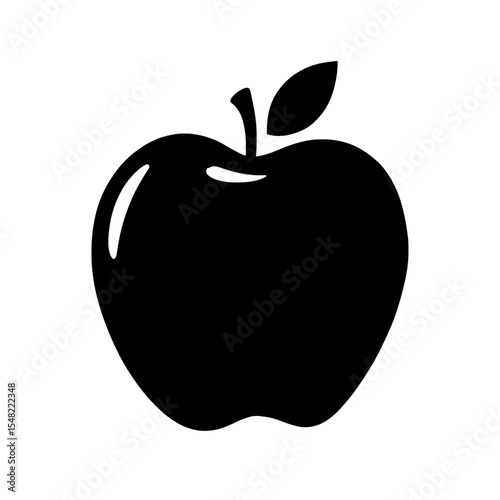 Minimalist black silhouette of an apple with clean lines on a white background