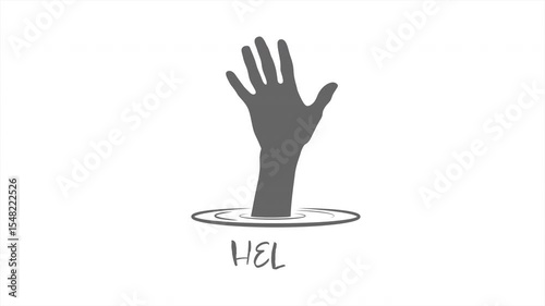 Hands with open palm raised up from water. Animated sign for help