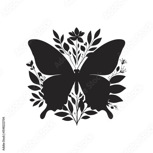 Elegant Butterfly Silhouette Vector Design, Black and White Butterfly, butterfly pattern, t-shirt design butterfly, Decorative Butterfly Silhouette Artwork, butterfly shape, silhouette animal,