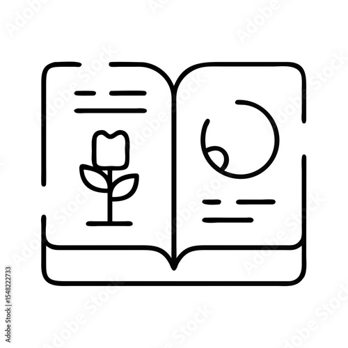 Open storybook with flower illustration and abstract design elements - Concept of icon, Child's Day  