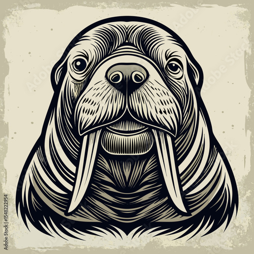 Vintage Style Walrus Head Portrait Graphic Design