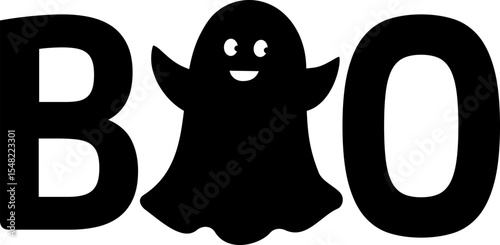 Cute Boo Typography Illustration for Halloween.
BOO Halloween Word Art Silhouette isolated.
Halloween Boo Text.
Transparent background. SVG file.