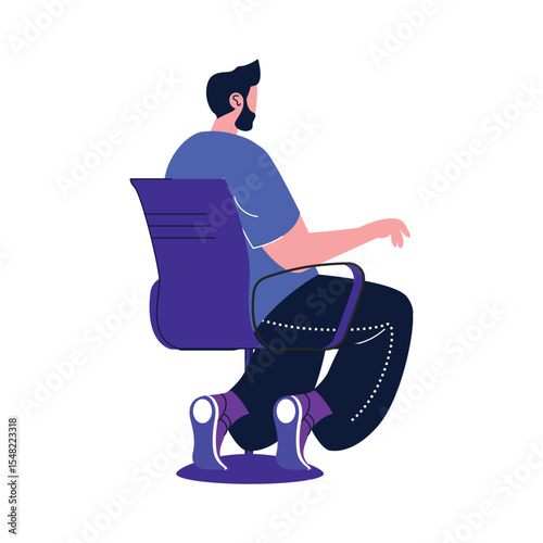 Man Sitting on Office Chair Back View – Flat Vector Illustration for Workplace and Business Use