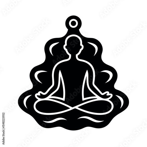 Mindful Breathing Silhouette Vector Icon Three