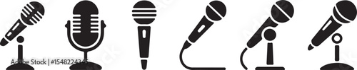 Black Silhouette Microphone Icons Set Various Styles