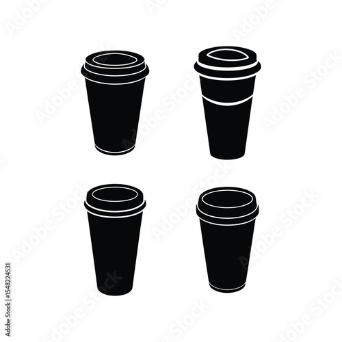 A set of coffee paper cup silhouette vector art illustration