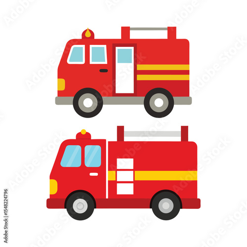 Set of colorful fire truck vector art illustration