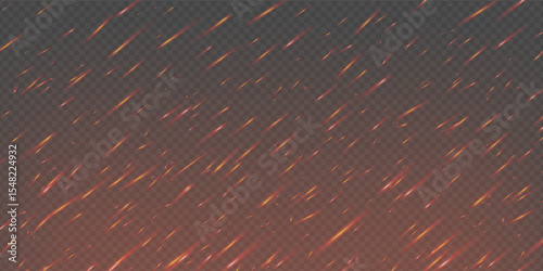 Burning fire background with hot sparks, flying embers and glowing ash. Fiery orange and red texture evokes heat, power and danger. Apocalyptic, explosive or dramatic vector scenes bg.