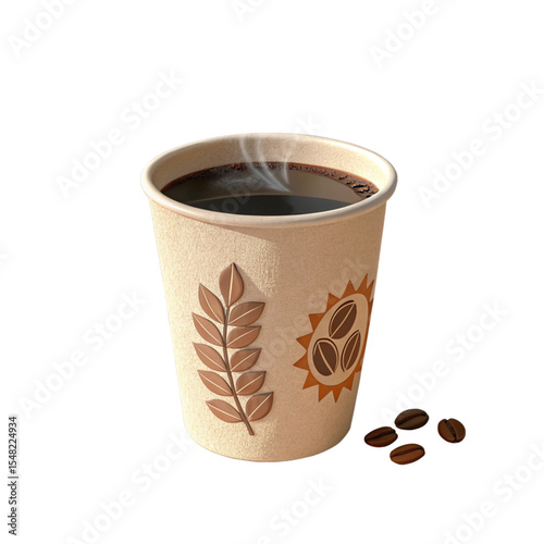 3D icon of a cup of hot coffee with steam, realistic ceramic texture, soft shadows..