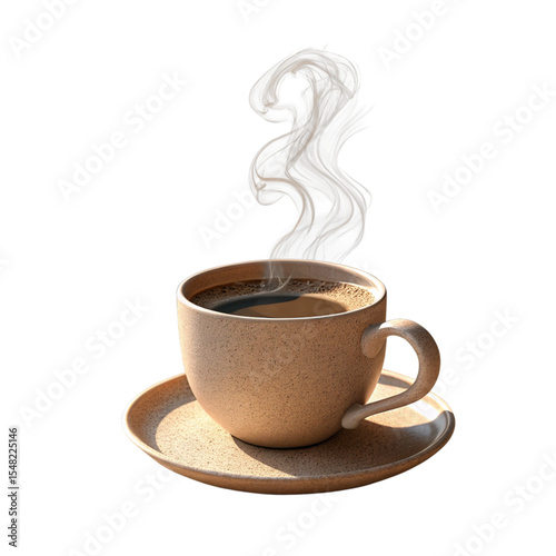 3D icon of a cup of hot coffee with steam, realistic ceramic texture, soft shadows.
