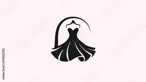 Loop animation video of the black dress on white background. Fashion logo.