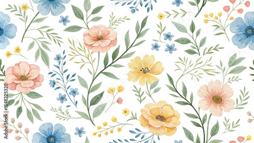 Wallpaper Mural Pastel Floral Seamless Pattern Watercolor Flowers Isolated on Transparent Background, Floral Design, Botanical Illustration, Flowers, Watercolor, Pattern Torontodigital.ca